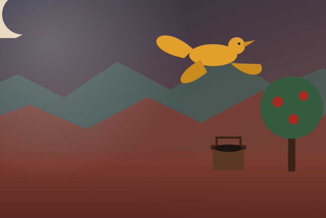 The Anka Bird - a Khorasan folk tale: a great bird in flight by night, a pomegranate tree and a well